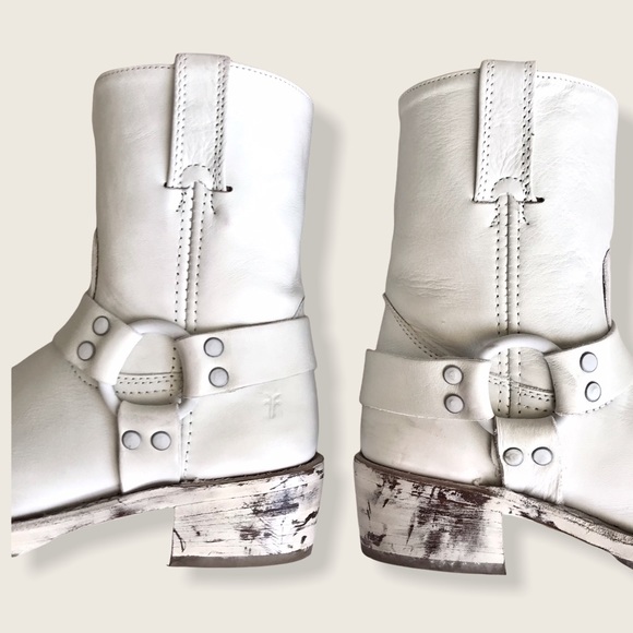 Frye Harness 8R White Distressed Cowboy Calf Boots - Picture 11 of 16